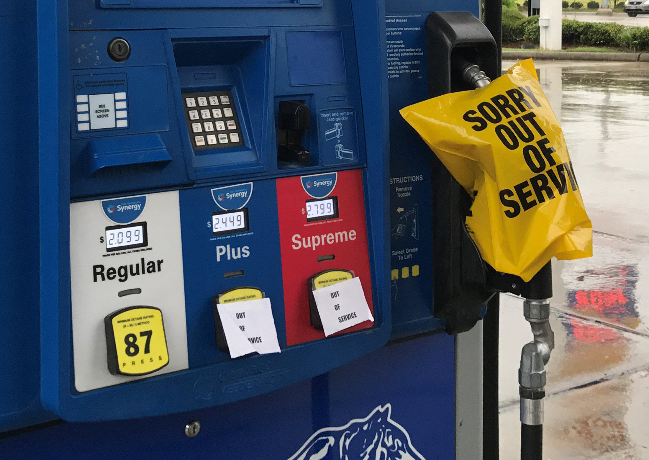 The Fuse A gas pump is covered with an out of service message as fuel ran out ahead of
